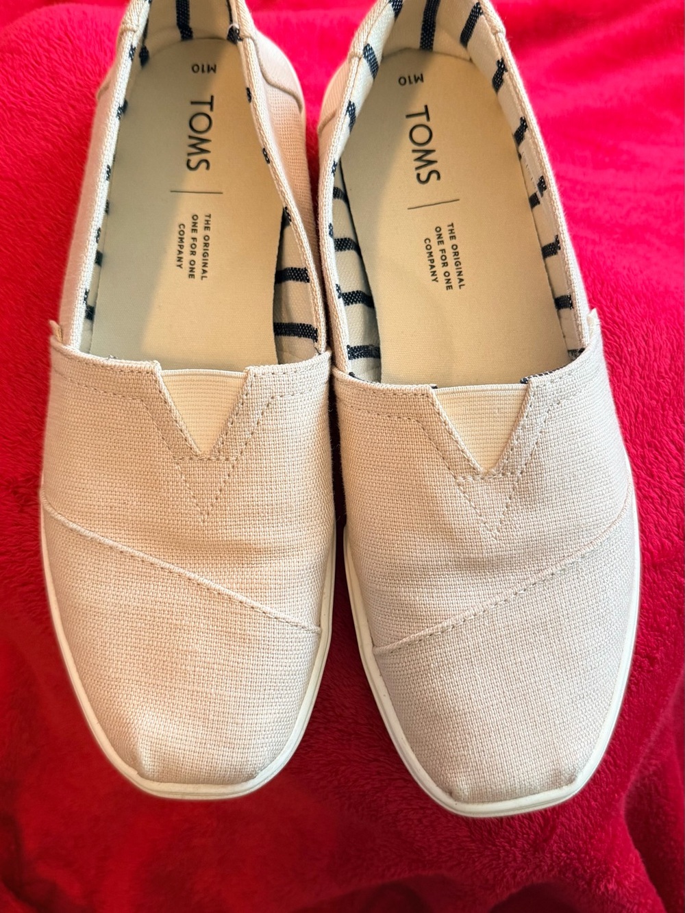 Toms Slip-On Canvas Shoes in Light Beige with Blue Logo Tabs
